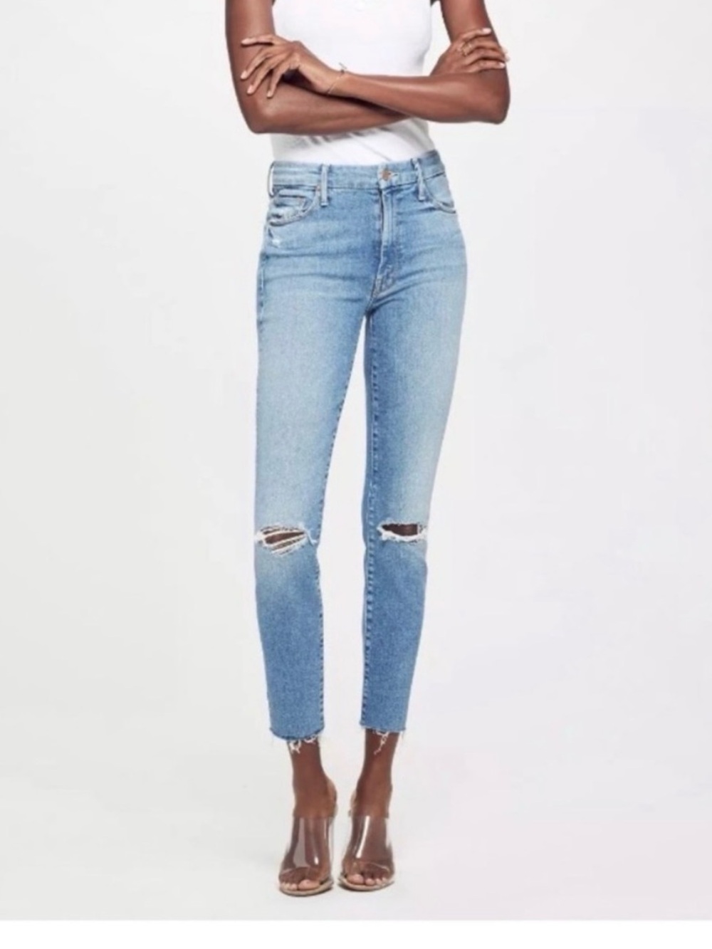 MOTHER High Waisted Looker Fray Ankle Jeans